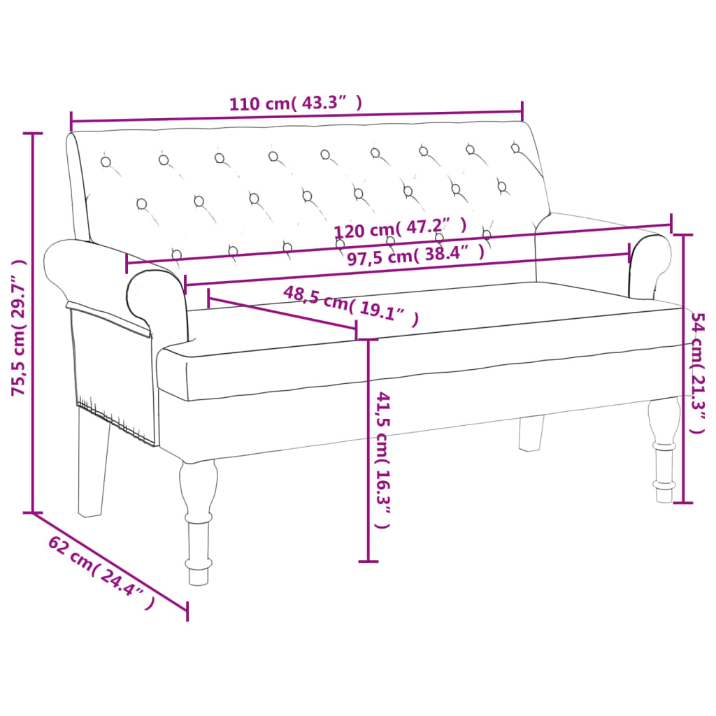 Bankje met rugleuning 120x62x75,5 cm stof zwart Bankjes | Creëer jouw Trendy Thuis | Gratis bezorgd & Retour | Trendy.nl