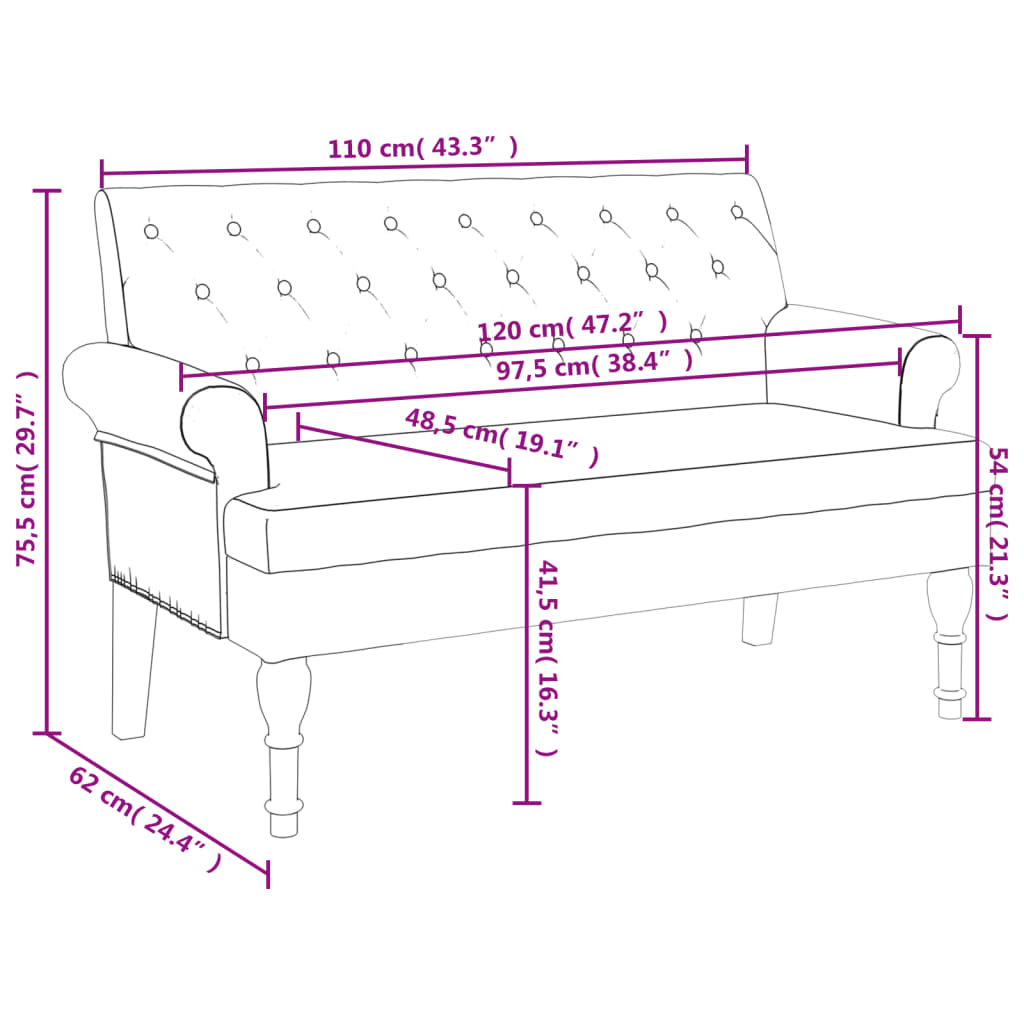 Bankje met rugleuning 120x62x75,5 cm kunstsuèdeleer bruin