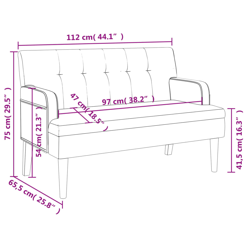 Bankje met rugleuning 112x65,5x75 cm kunstleer cappuccinokleur