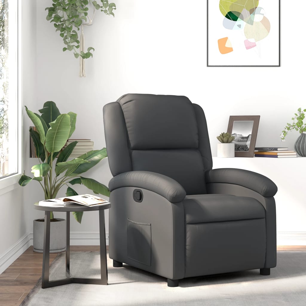 Fauteuil echt leer grijs