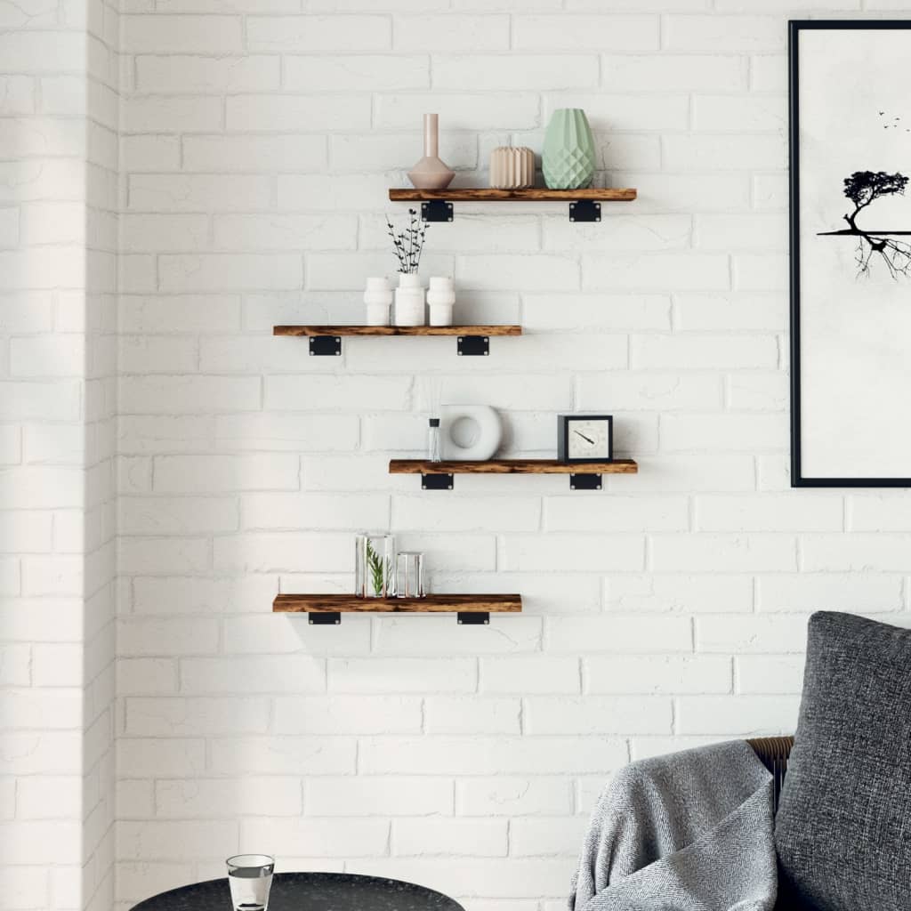 Wandschappen 4 st 40x10x1,5 cm bewerkt hout gerookt eikenkleur Boekenkasten & wandplanken | Creëer jouw Trendy Thuis | Gratis bezorgd & Retour | Trendy.nl