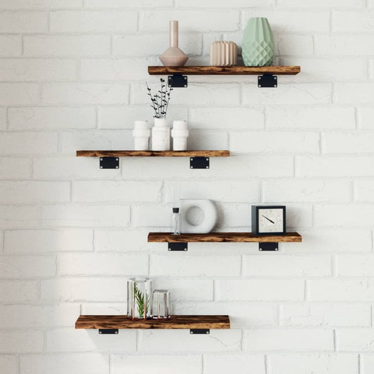 Wandschappen 4 st 40x10x1,5 cm bewerkt hout gerookt eikenkleur Boekenkasten & wandplanken | Creëer jouw Trendy Thuis | Gratis bezorgd & Retour | Trendy.nl