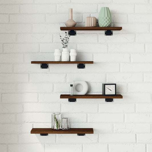 Wandschappen 4 st 40x10x1,5 cm bewerkt hout bruin eikenkleur Boekenkasten & wandplanken | Creëer jouw Trendy Thuis | Gratis bezorgd & Retour | Trendy.nl