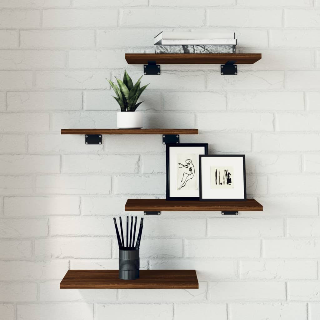 Wandschappen 4 st 40x20x1,5 cm bewerkt hout bruin eikenkleur Boekenkasten & wandplanken | Creëer jouw Trendy Thuis | Gratis bezorgd & Retour | Trendy.nl