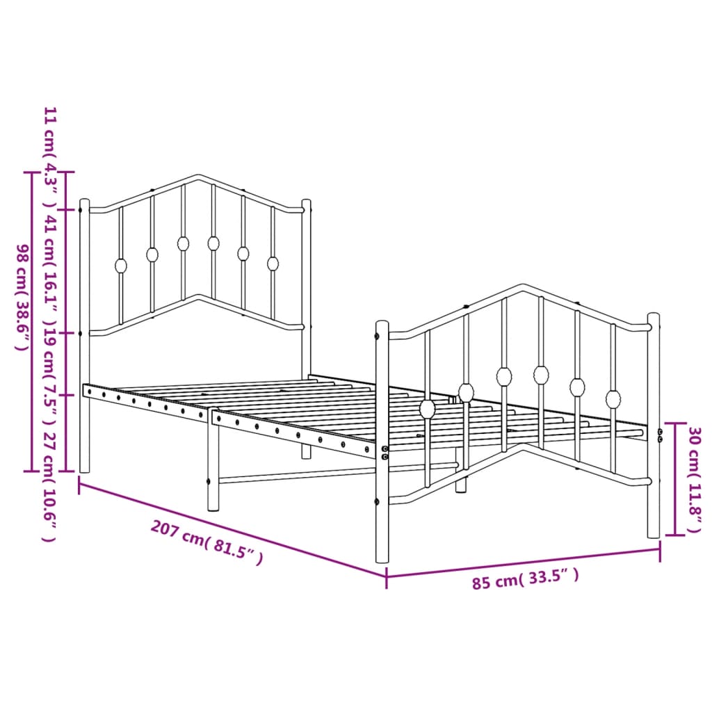 Bedframe met hoofd- en voeteneinde metaal wit 80x200 cm