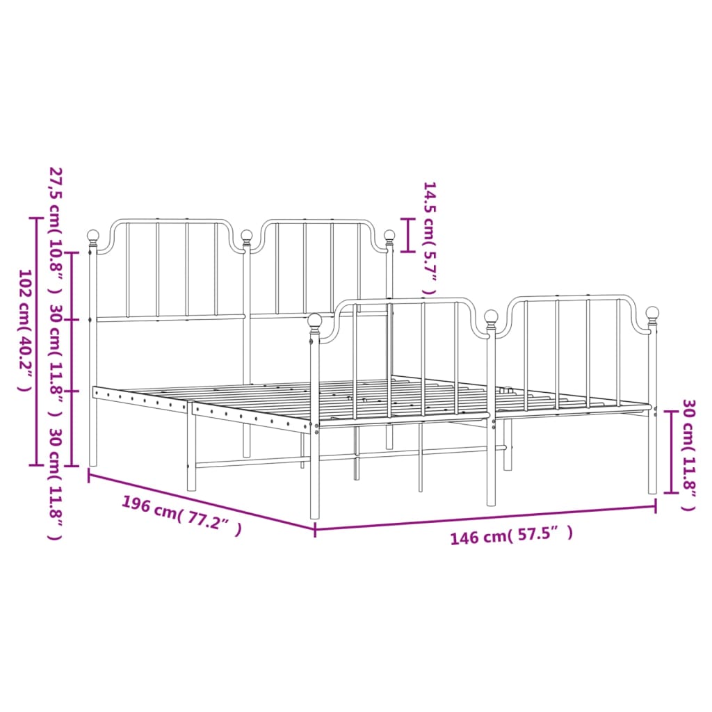 Bedframe met hoofd- en voeteneinde metaal wit 140x190 cm Bedden & bedframes | Creëer jouw Trendy Thuis | Gratis bezorgd & Retour | Trendy.nl