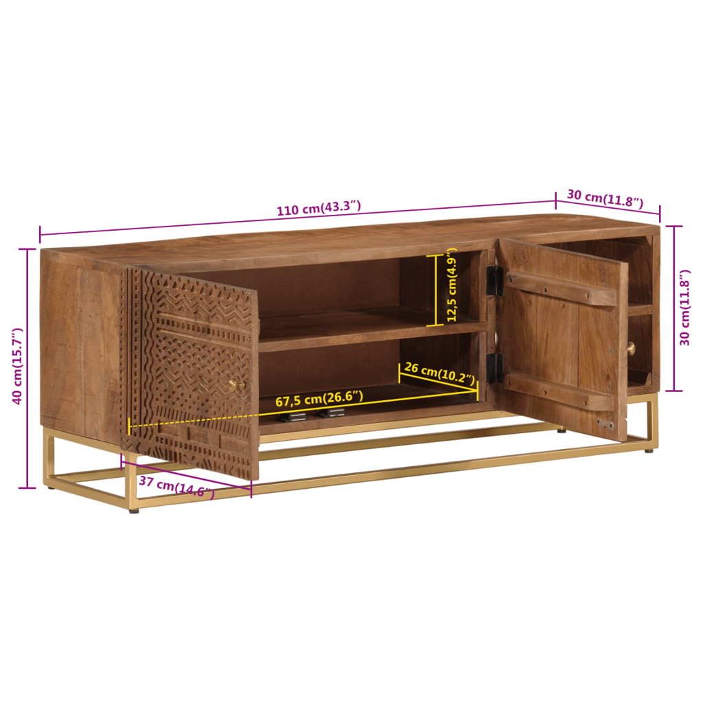 Tv-meubel 110x30x40 cm massief ruw mangohout en ijzer Cd- & dvd-kasten | Creëer jouw Trendy Thuis | Gratis bezorgd & Retour | Trendy.nl