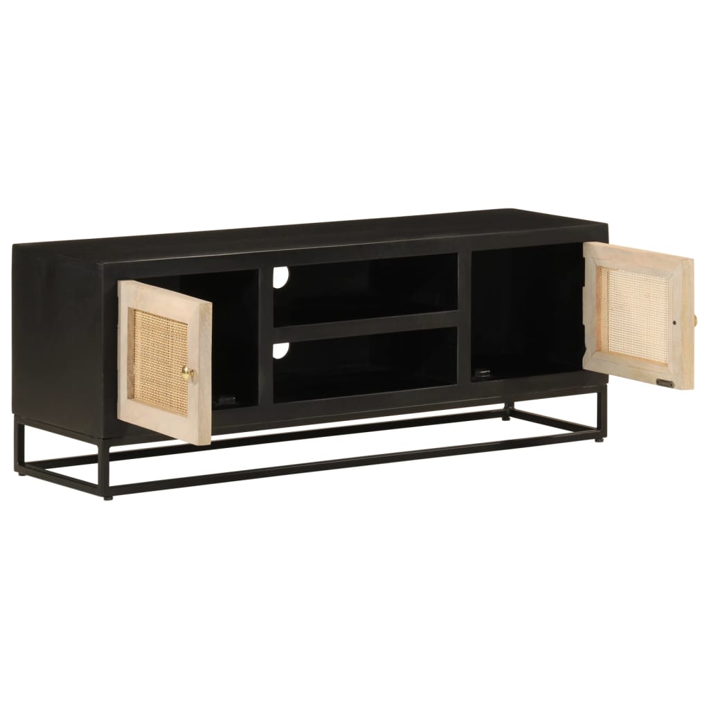 Tv-meubel 110x30x40 cm massief mangohout en ijzer zwart Cd- & dvd-kasten | Creëer jouw Trendy Thuis | Gratis bezorgd & Retour | Trendy.nl