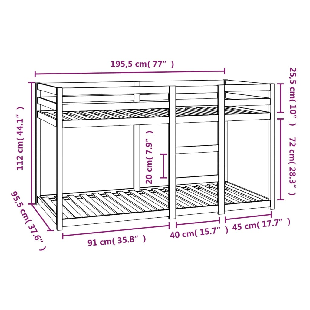 Stapelbedframe zonder matras massief grenenhout 90x190 cm Bedden & bedframes | Creëer jouw Trendy Thuis | Gratis bezorgd & Retour | Trendy.nl