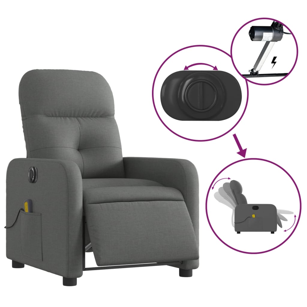 Massagestoel elektrisch verstelbaar stof donkergrijs Fauteuils & Relaxfauteuils | Creëer jouw Trendy Thuis | Gratis bezorgd & Retour | Trendy.nl