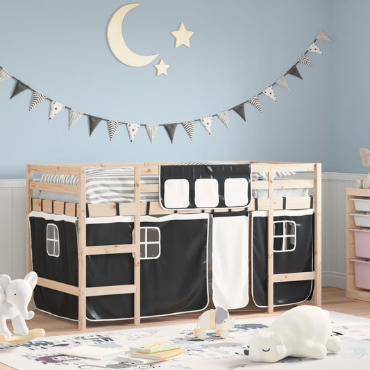 Kinderhoogslaper met gordijnen 80x200 cm massief grenenhout Bedden & bedframes | Creëer jouw Trendy Thuis | Gratis bezorgd & Retour | Trendy.nl