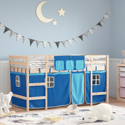 Kinderhoogslaper met gordijnen 80x200 cm grenenhout blauw Bedden & bedframes | Creëer jouw Trendy Thuis | Gratis bezorgd & Retour | Trendy.nl