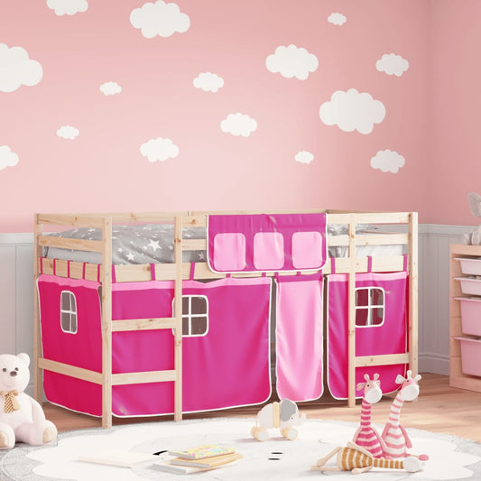 Kinderhoogslaper met gordijnen 80x200 cm grenenhout roze Bedden & bedframes | Creëer jouw Trendy Thuis | Gratis bezorgd & Retour | Trendy.nl