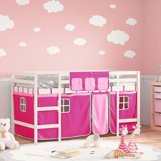 Kinderhoogslaper met gordijnen 80x200 cm grenenhout roze Bedden & bedframes | Creëer jouw Trendy Thuis | Gratis bezorgd & Retour | Trendy.nl