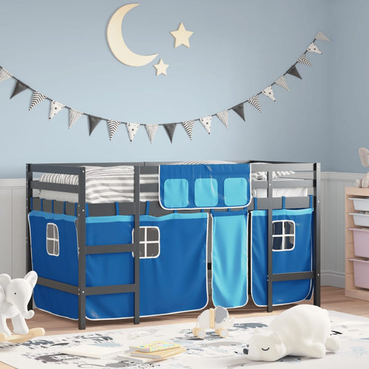 Kinderhoogslaper met gordijnen 80x200 cm grenenhout blauw Bedden & bedframes | Creëer jouw Trendy Thuis | Gratis bezorgd & Retour | Trendy.nl