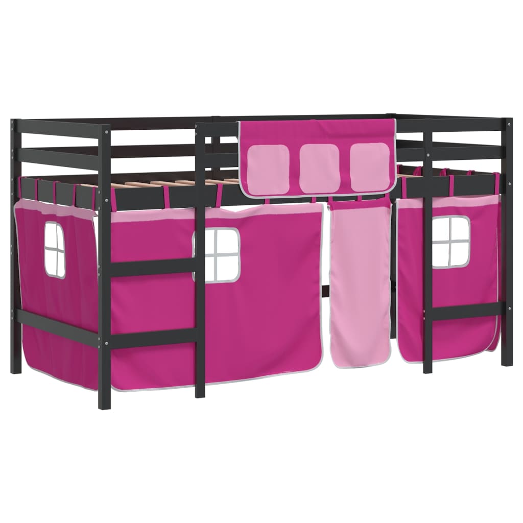 Kinderhoogslaper met gordijnen 80x200 cm grenenhout roze Bedden & bedframes | Creëer jouw Trendy Thuis | Gratis bezorgd & Retour | Trendy.nl