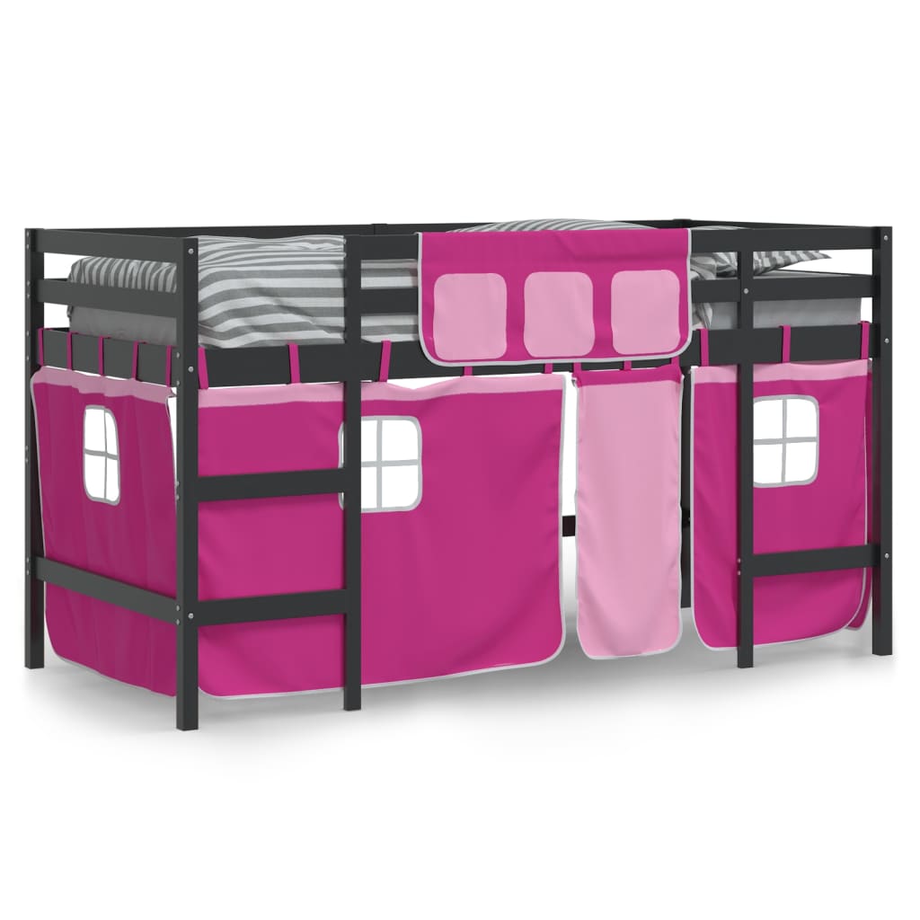 Kinderhoogslaper met gordijnen 80x200 cm grenenhout roze Bedden & bedframes | Creëer jouw Trendy Thuis | Gratis bezorgd & Retour | Trendy.nl