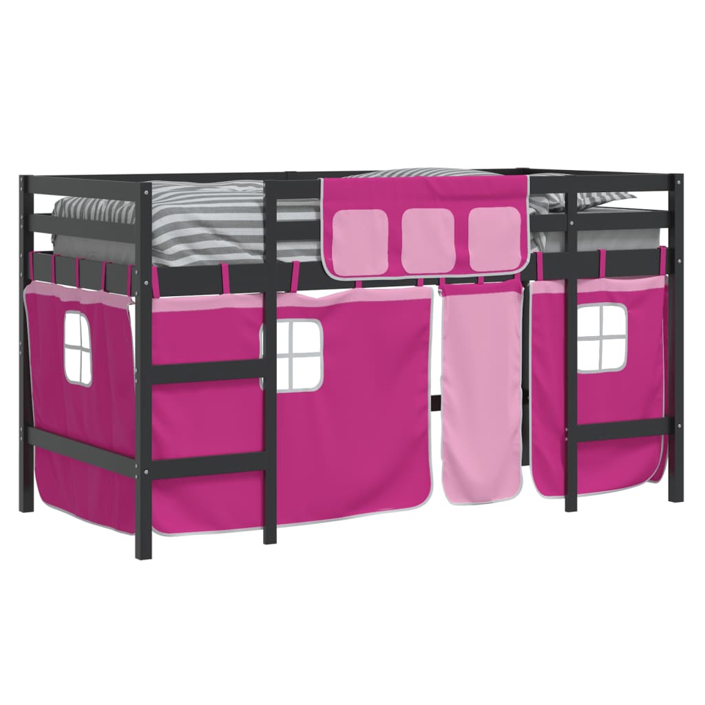 Kinderhoogslaper met gordijnen 80x200 cm grenenhout roze Bedden & bedframes | Creëer jouw Trendy Thuis | Gratis bezorgd & Retour | Trendy.nl