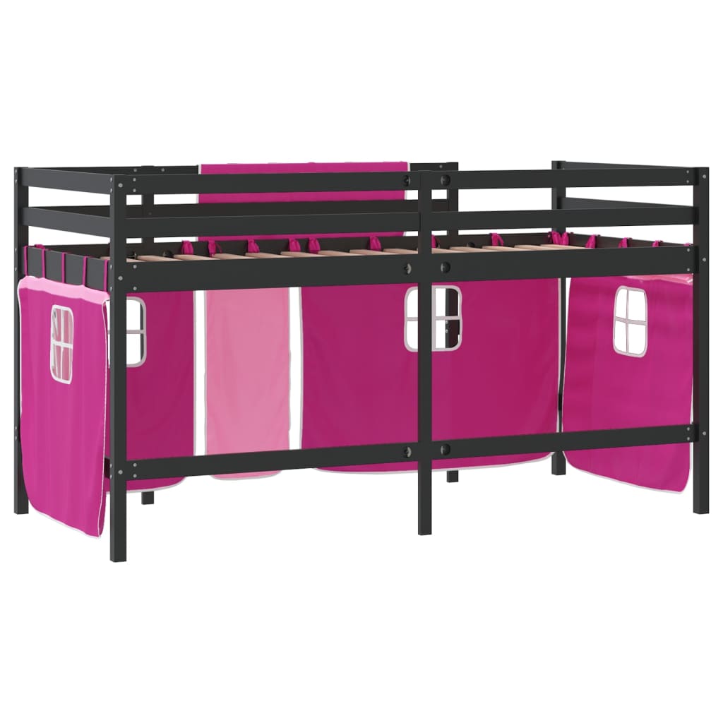 Kinderhoogslaper met gordijnen 80x200 cm grenenhout roze Bedden & bedframes | Creëer jouw Trendy Thuis | Gratis bezorgd & Retour | Trendy.nl