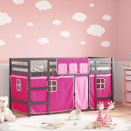 Kinderhoogslaper met gordijnen 80x200 cm grenenhout roze Bedden & bedframes | Creëer jouw Trendy Thuis | Gratis bezorgd & Retour | Trendy.nl