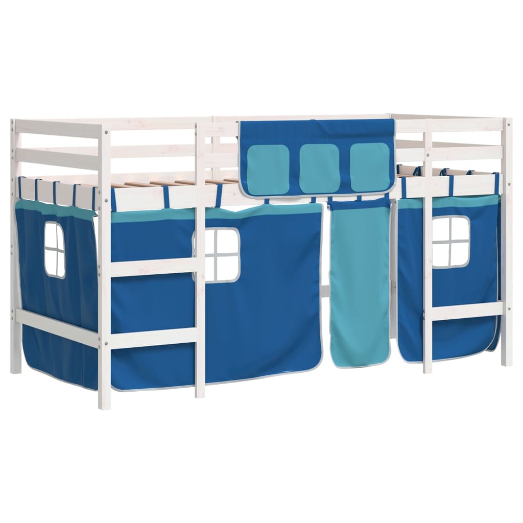 Kinderhoogslaper met gordijnen 90x200 cm grenenhout blauw Bedden & bedframes | Creëer jouw Trendy Thuis | Gratis bezorgd & Retour | Trendy.nl