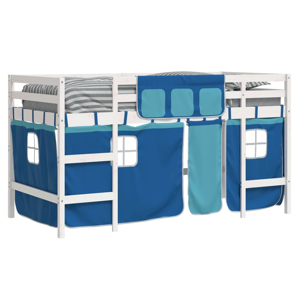 Kinderhoogslaper met gordijnen 90x200 cm grenenhout blauw Bedden & bedframes | Creëer jouw Trendy Thuis | Gratis bezorgd & Retour | Trendy.nl