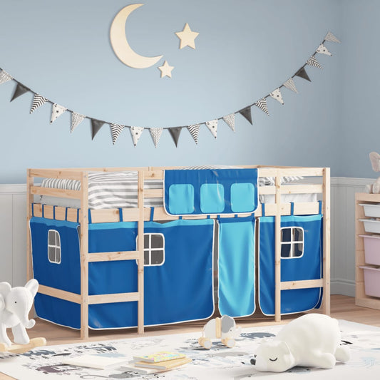 Kinderhoogslaper met gordijnen 90x190 cm grenenhout blauw Bedden & bedframes | Creëer jouw Trendy Thuis | Gratis bezorgd & Retour | Trendy.nl