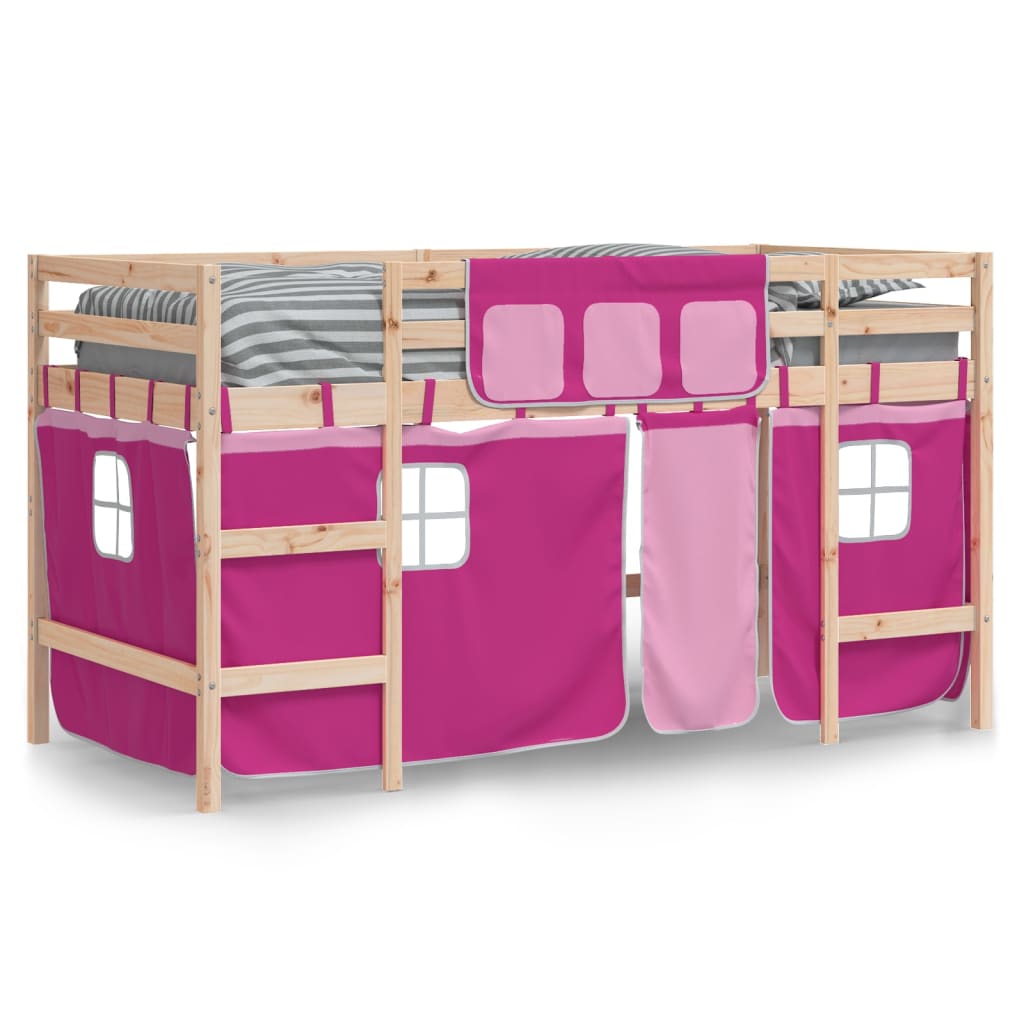 Kinderhoogslaper met gordijnen 90x190 cm grenenhout roze Bedden & bedframes | Creëer jouw Trendy Thuis | Gratis bezorgd & Retour | Trendy.nl