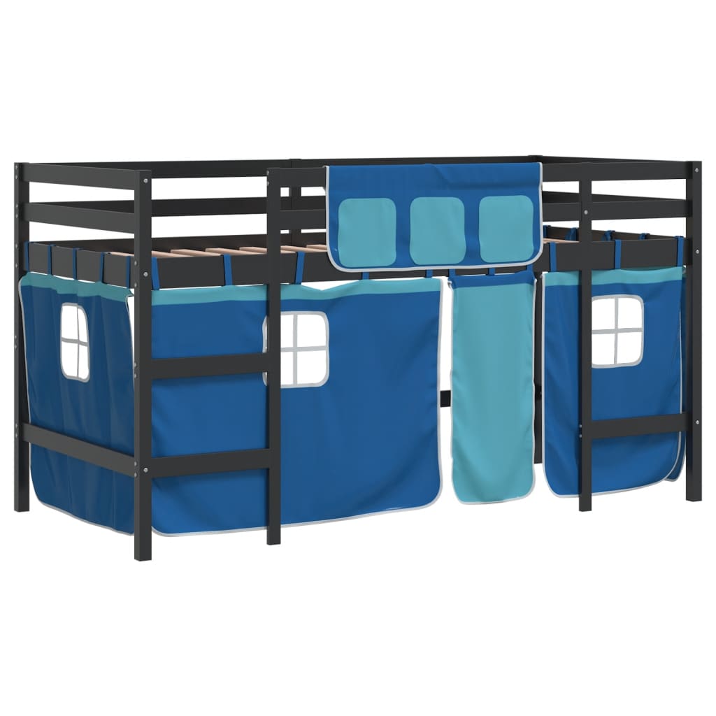 Kinderhoogslaper met gordijnen 90x190 cm grenenhout blauw Bedden & bedframes | Creëer jouw Trendy Thuis | Gratis bezorgd & Retour | Trendy.nl