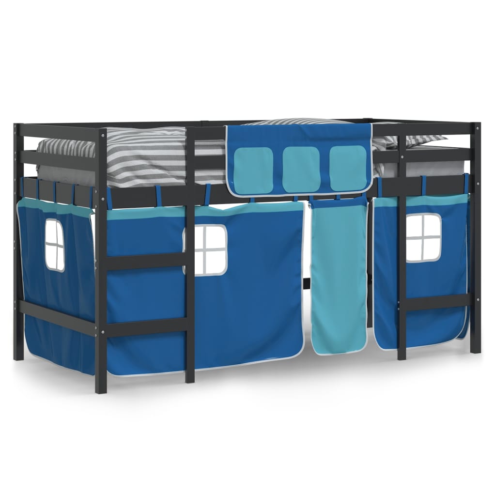 Kinderhoogslaper met gordijnen 90x190 cm grenenhout blauw Bedden & bedframes | Creëer jouw Trendy Thuis | Gratis bezorgd & Retour | Trendy.nl