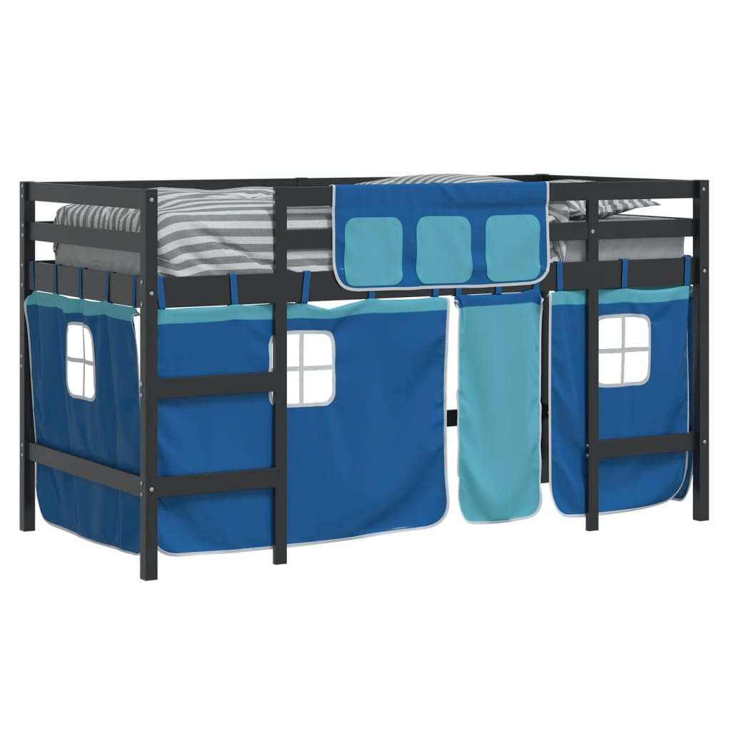 Kinderhoogslaper met gordijnen 90x190 cm grenenhout blauw Bedden & bedframes | Creëer jouw Trendy Thuis | Gratis bezorgd & Retour | Trendy.nl