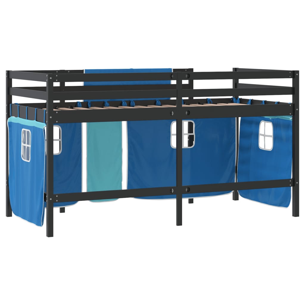 Kinderhoogslaper met gordijnen 90x190 cm grenenhout blauw Bedden & bedframes | Creëer jouw Trendy Thuis | Gratis bezorgd & Retour | Trendy.nl