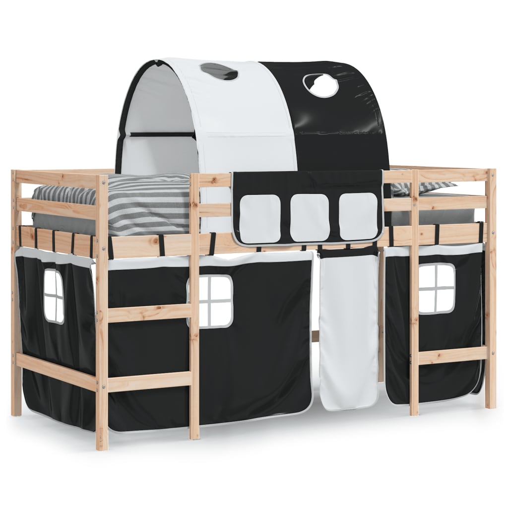 Kinderhoogslaper met tunnel 90x200 cm grenenhout wit en zwart Bedden & bedframes | Creëer jouw Trendy Thuis | Gratis bezorgd & Retour | Trendy.nl