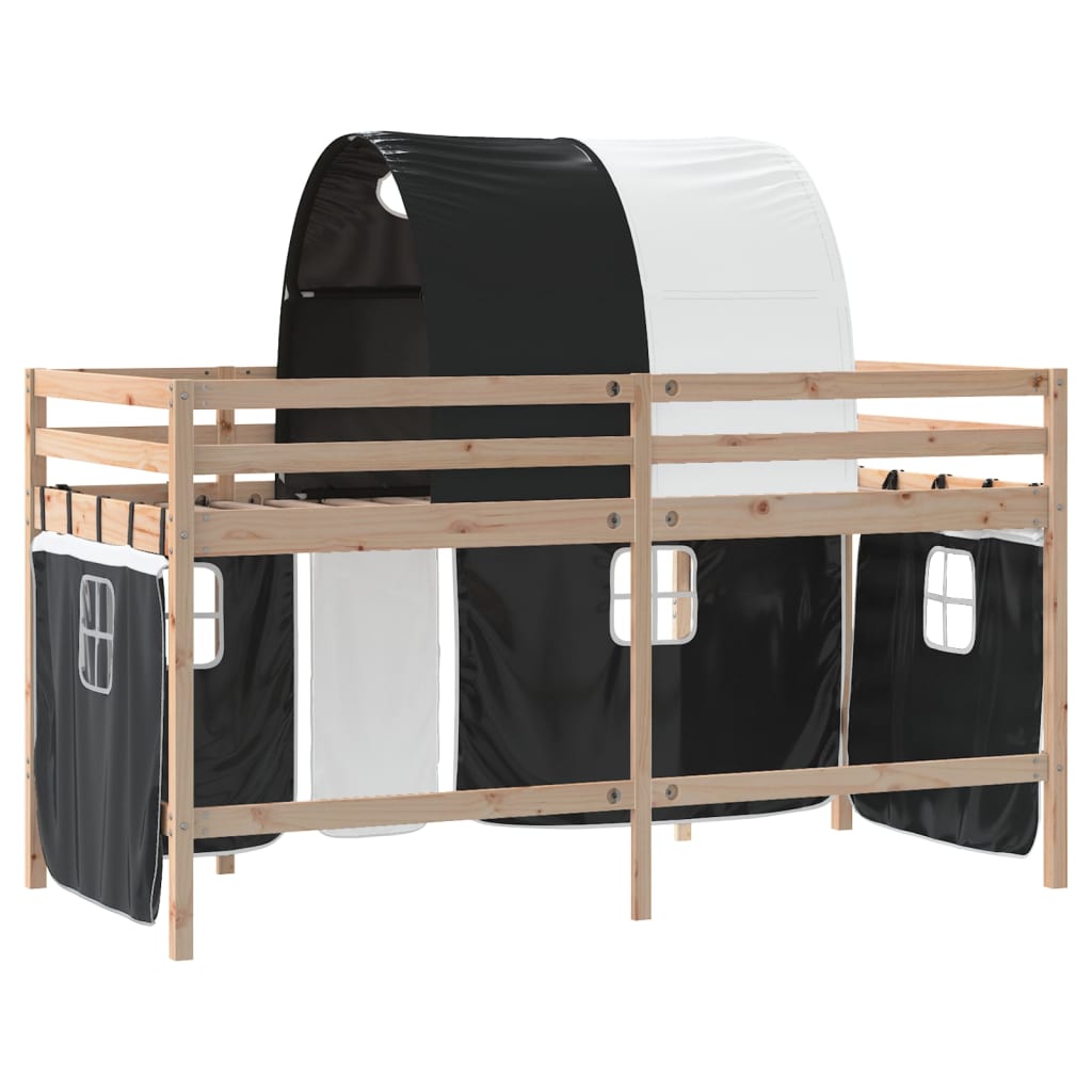 Kinderhoogslaper met tunnel 90x200 cm grenenhout wit en zwart Bedden & bedframes | Creëer jouw Trendy Thuis | Gratis bezorgd & Retour | Trendy.nl