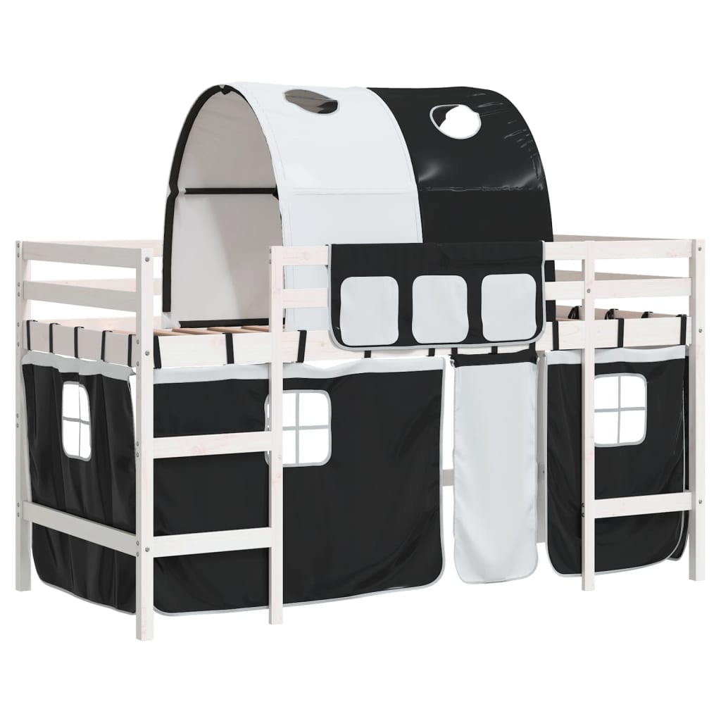 Kinderhoogslaper met tunnel 90x200 cm grenenhout wit en zwart Bedden & bedframes | Creëer jouw Trendy Thuis | Gratis bezorgd & Retour | Trendy.nl