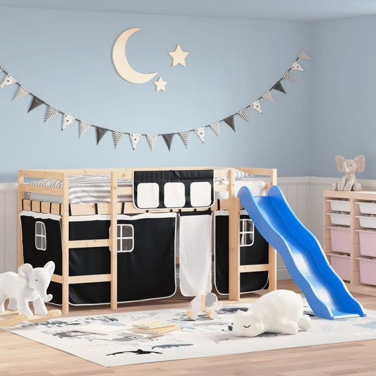 Kinderhoogslaper met gordijnen 80x200 cm massief grenenhout Bedden & bedframes | Creëer jouw Trendy Thuis | Gratis bezorgd & Retour | Trendy.nl