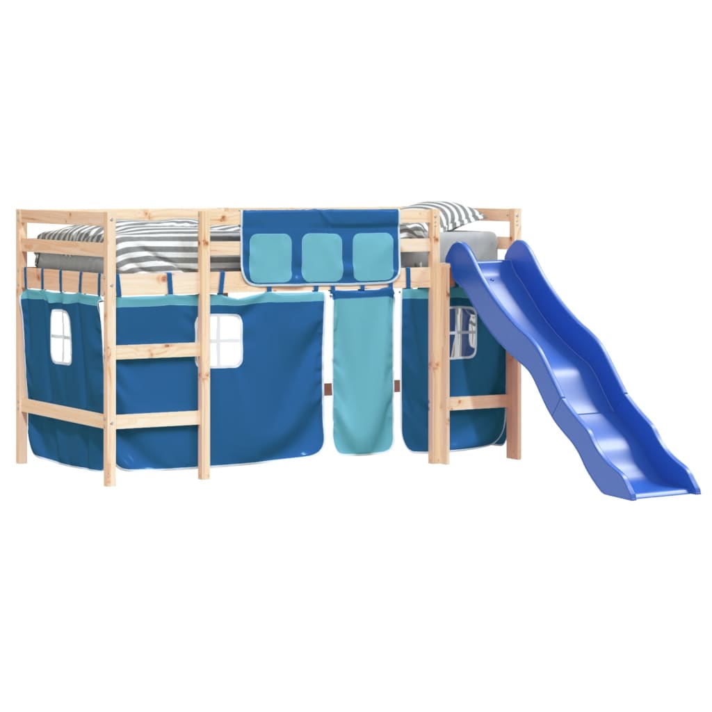 Kinderhoogslaper met gordijnen 80x200 cm grenenhout blauw Bedden & bedframes | Creëer jouw Trendy Thuis | Gratis bezorgd & Retour | Trendy.nl