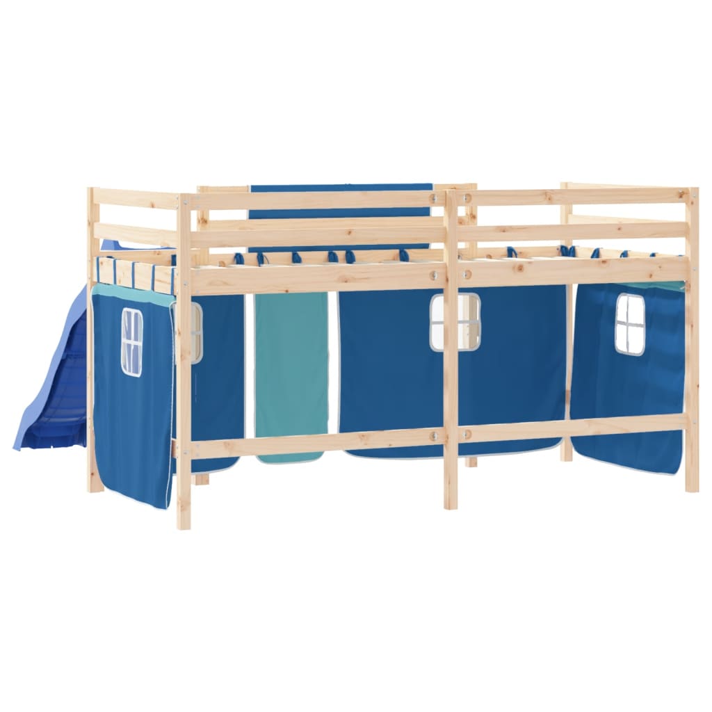 Kinderhoogslaper met gordijnen 80x200 cm grenenhout blauw Bedden & bedframes | Creëer jouw Trendy Thuis | Gratis bezorgd & Retour | Trendy.nl