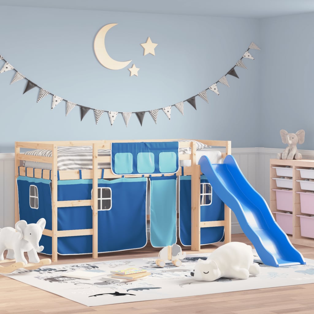 Kinderhoogslaper met gordijnen 80x200 cm grenenhout blauw Bedden & bedframes | Creëer jouw Trendy Thuis | Gratis bezorgd & Retour | Trendy.nl