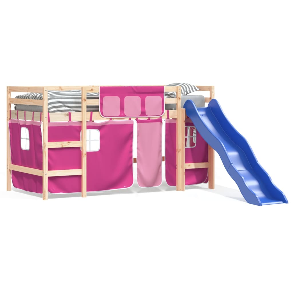 Kinderhoogslaper met gordijnen 80x200 cm grenenhout roze Bedden & bedframes | Creëer jouw Trendy Thuis | Gratis bezorgd & Retour | Trendy.nl