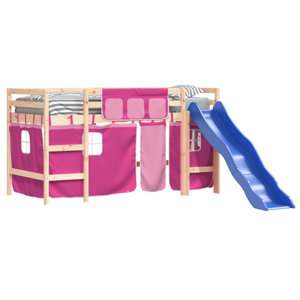 Kinderhoogslaper met gordijnen 80x200 cm grenenhout roze Bedden & bedframes | Creëer jouw Trendy Thuis | Gratis bezorgd & Retour | Trendy.nl