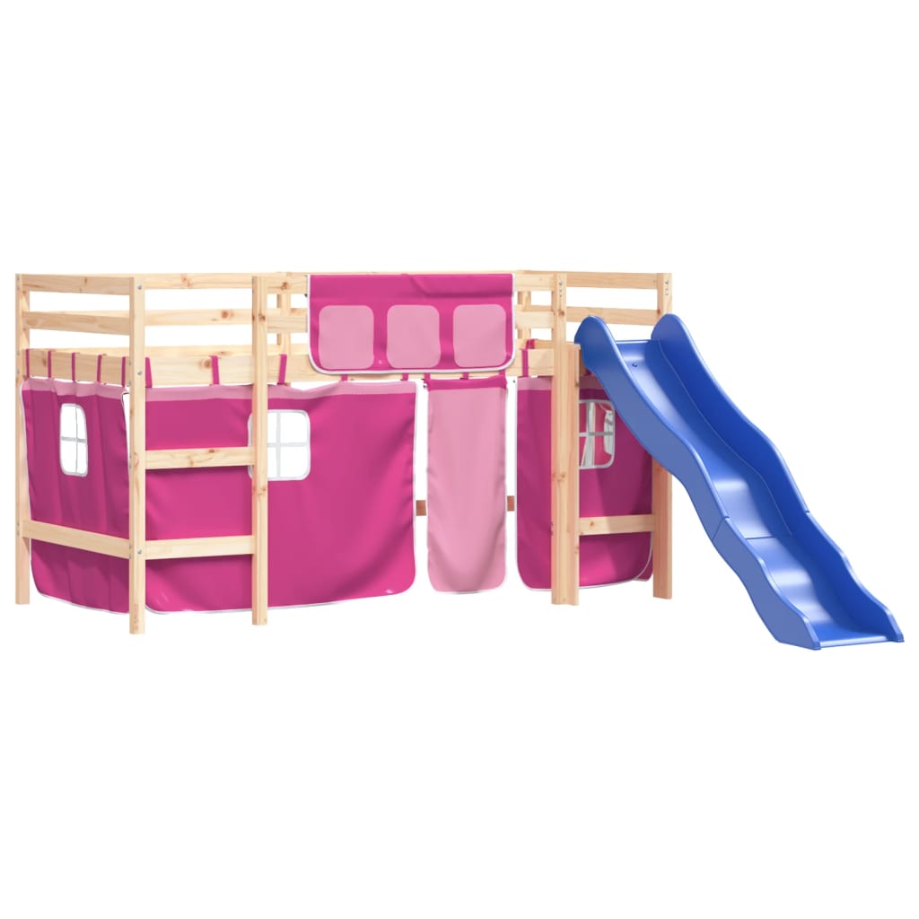 Kinderhoogslaper met gordijnen 80x200 cm grenenhout roze Bedden & bedframes | Creëer jouw Trendy Thuis | Gratis bezorgd & Retour | Trendy.nl