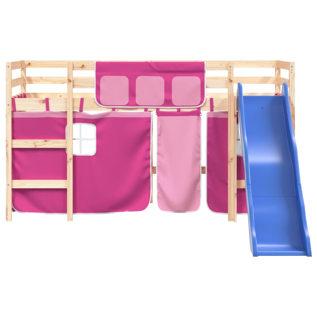 Kinderhoogslaper met gordijnen 80x200 cm grenenhout roze Bedden & bedframes | Creëer jouw Trendy Thuis | Gratis bezorgd & Retour | Trendy.nl