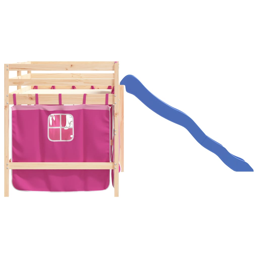 Kinderhoogslaper met gordijnen 80x200 cm grenenhout roze Bedden & bedframes | Creëer jouw Trendy Thuis | Gratis bezorgd & Retour | Trendy.nl