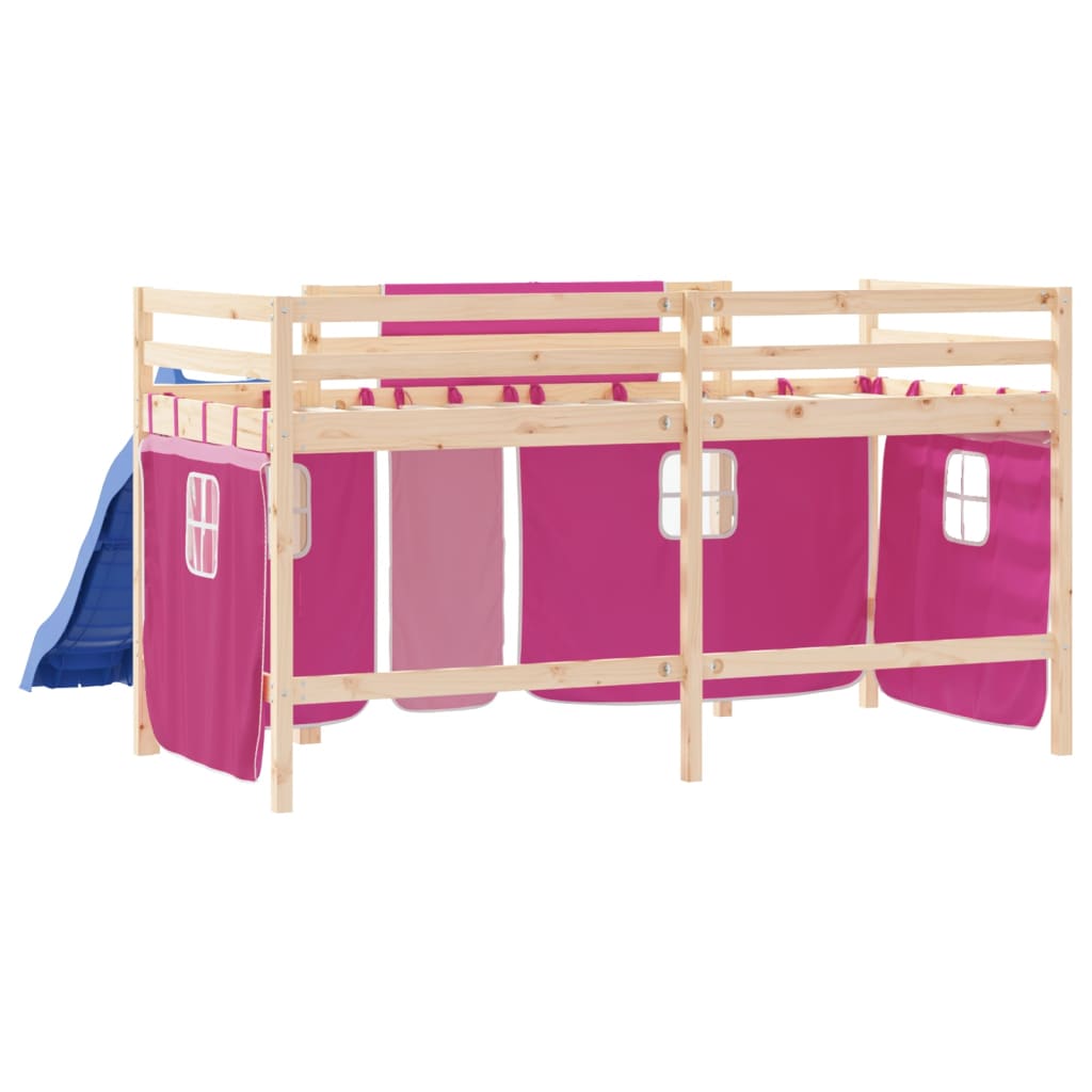 Kinderhoogslaper met gordijnen 80x200 cm grenenhout roze Bedden & bedframes | Creëer jouw Trendy Thuis | Gratis bezorgd & Retour | Trendy.nl