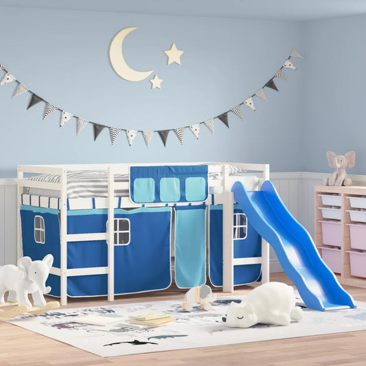 Kinderhoogslaper met gordijnen 80x200 cm grenenhout blauw Bedden & bedframes | Creëer jouw Trendy Thuis | Gratis bezorgd & Retour | Trendy.nl