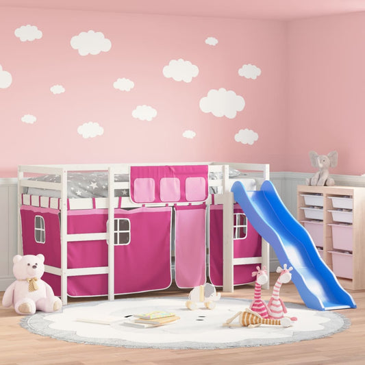 Kinderhoogslaper met gordijnen 80x200 cm grenenhout roze Bedden & bedframes | Creëer jouw Trendy Thuis | Gratis bezorgd & Retour | Trendy.nl