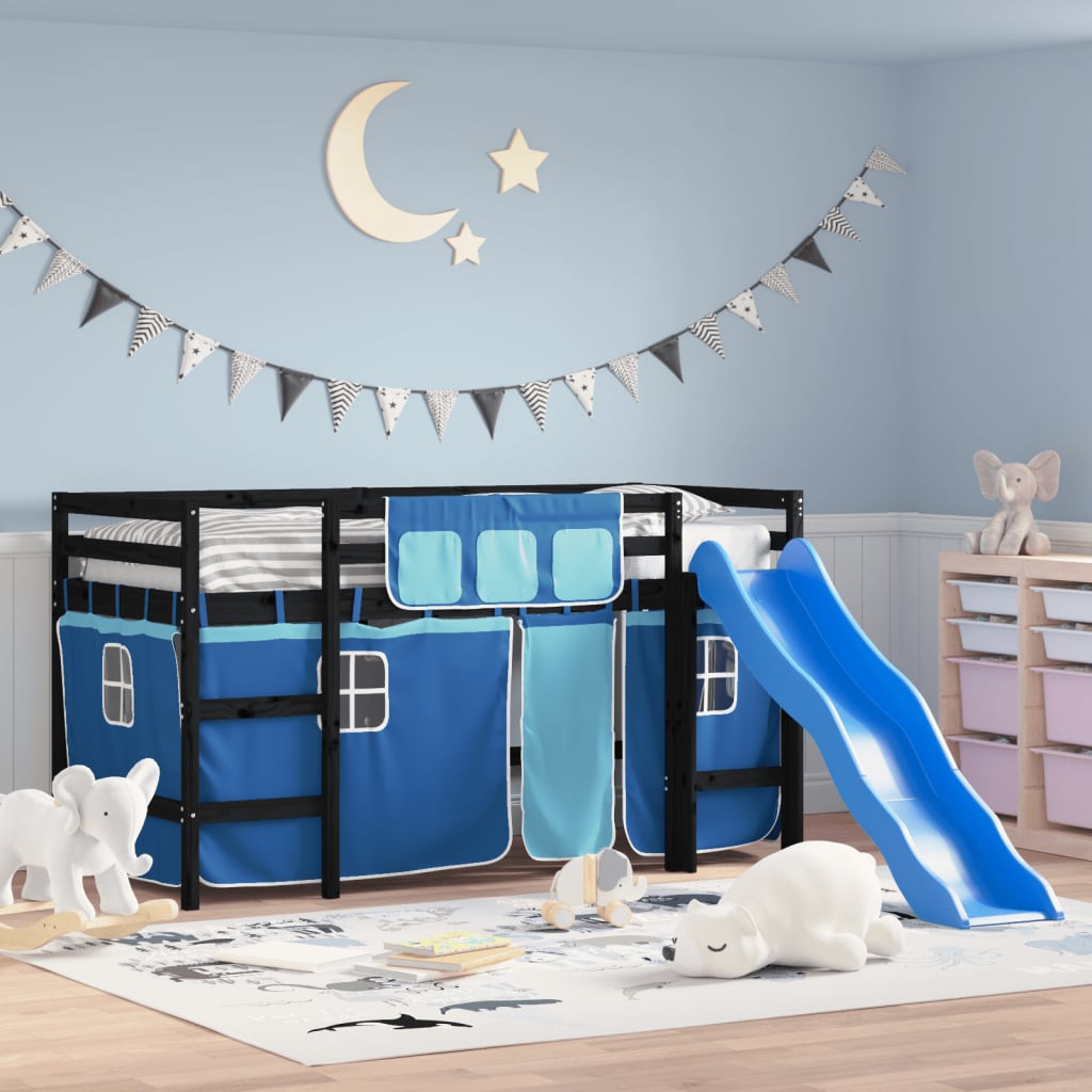 Kinderhoogslaper met gordijnen 80x200 cm grenenhout blauw Bedden & bedframes | Creëer jouw Trendy Thuis | Gratis bezorgd & Retour | Trendy.nl