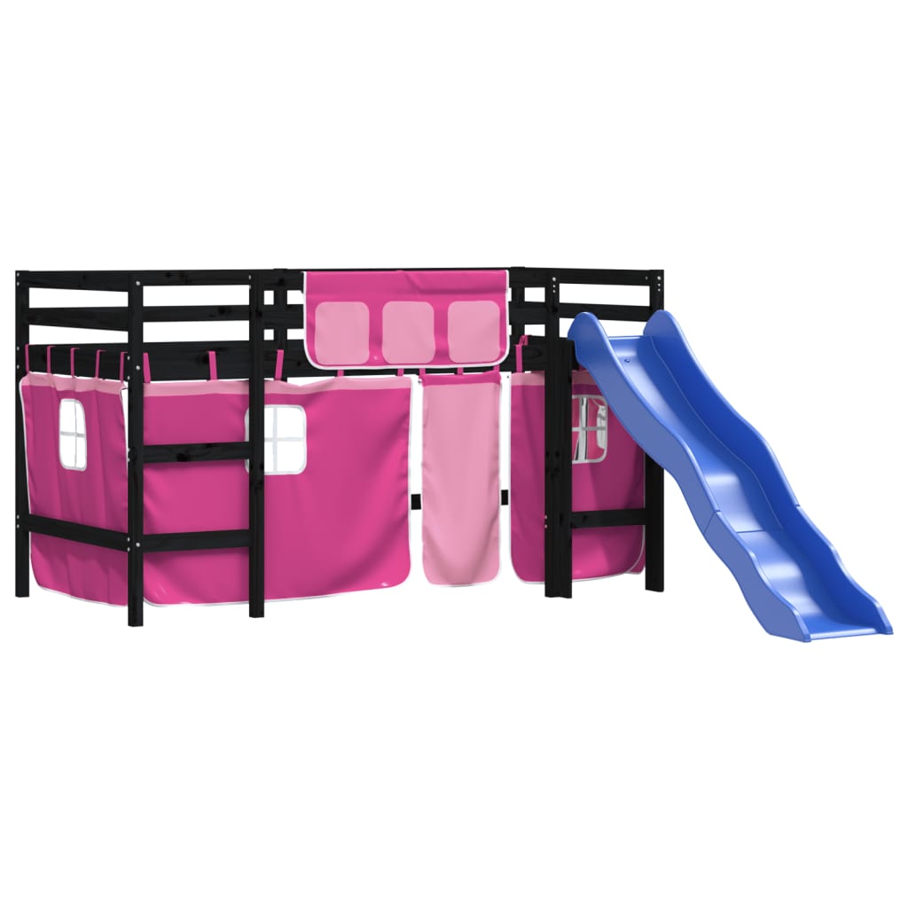 Kinderhoogslaper met gordijnen 80x200 cm grenenhout roze Bedden & bedframes | Creëer jouw Trendy Thuis | Gratis bezorgd & Retour | Trendy.nl