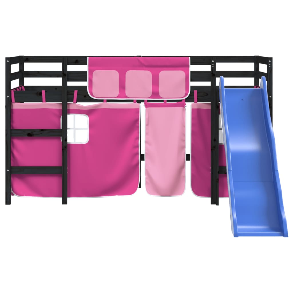 Kinderhoogslaper met gordijnen 80x200 cm grenenhout roze Bedden & bedframes | Creëer jouw Trendy Thuis | Gratis bezorgd & Retour | Trendy.nl